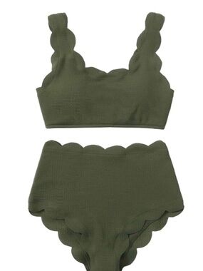 New Size XL Scallop Edge Olive Green Bikini Set
